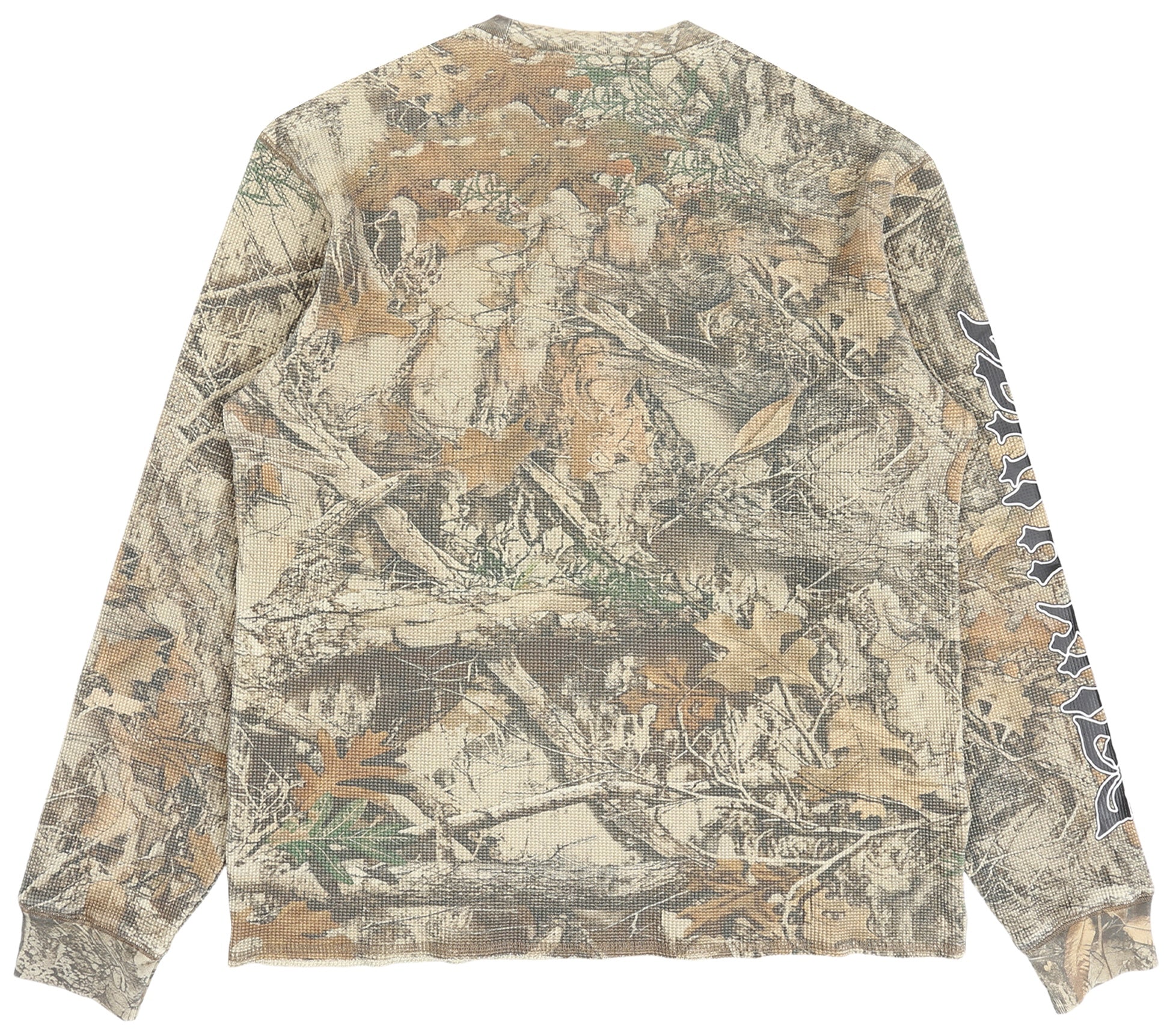 SCRIPT SLEEVE WAFFLE KNIT CREWNECK TOP TREE CAMO - Image 2